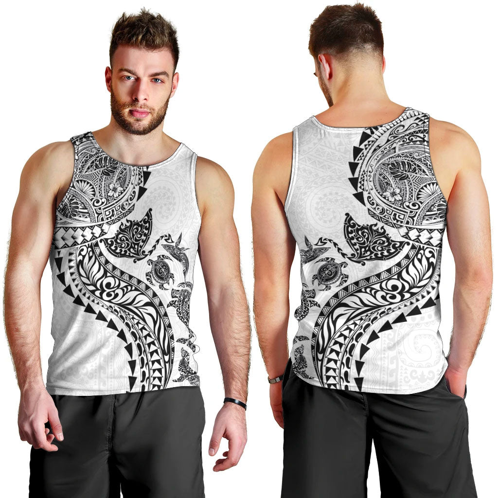 Hawaiian Kakau Tribal Sea Animals Tattoos Men Tank Top White Color LT03 - Polynesian Pride