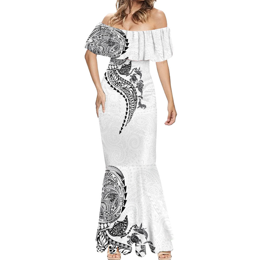 Hawaiian Kakau Tribal Sea Animals Tattoos Mermaid Dress White Color