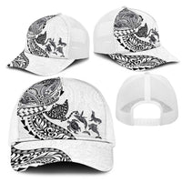 Hawaiian Kakau Tribal Sea Animals Tattoos Mesh Trucker Cap White Color