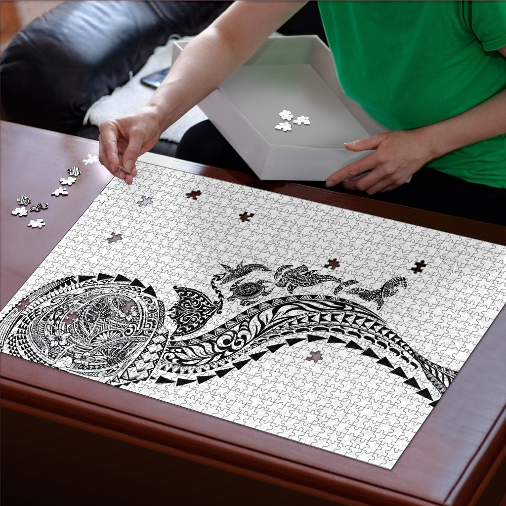 Hawaiian Kakau Tribal Sea Animals Tattoos Puzzle White Color