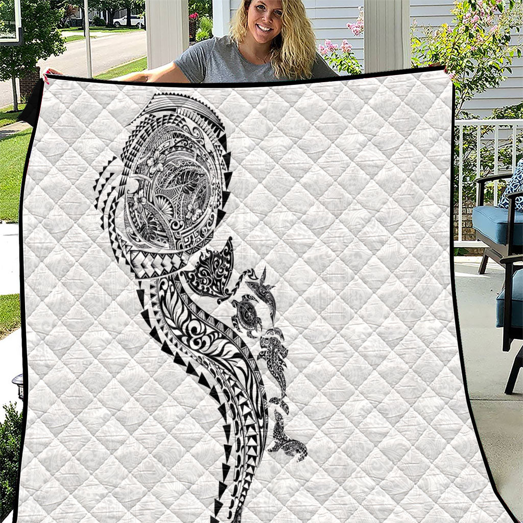 Hawaiian Kakau Tribal Sea Animals Tattoos Quilt White Color