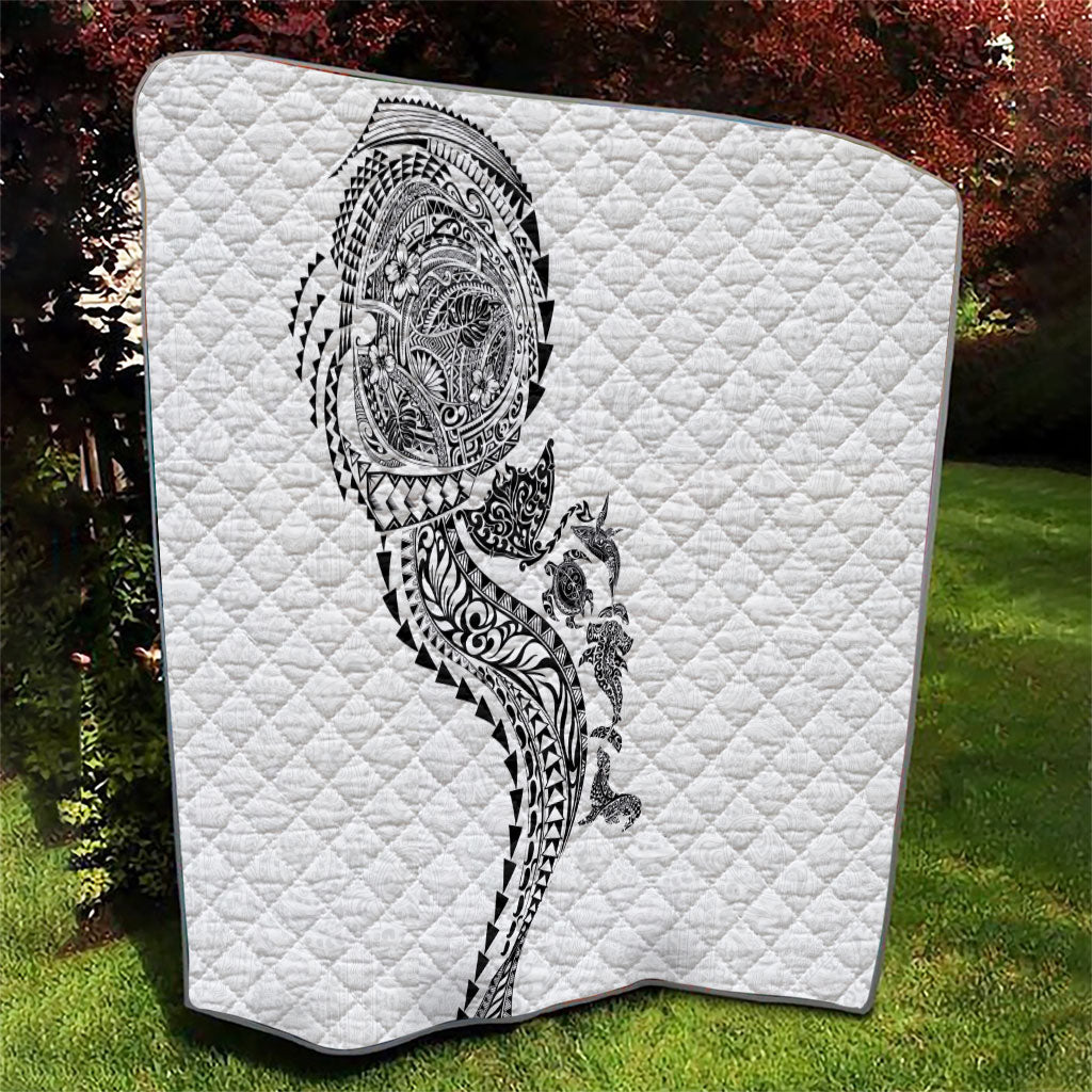 Hawaiian Kakau Tribal Sea Animals Tattoos Quilt White Color