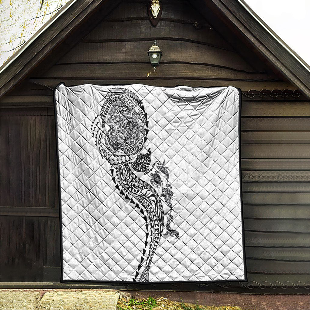 Hawaiian Kakau Tribal Sea Animals Tattoos Quilt White Color