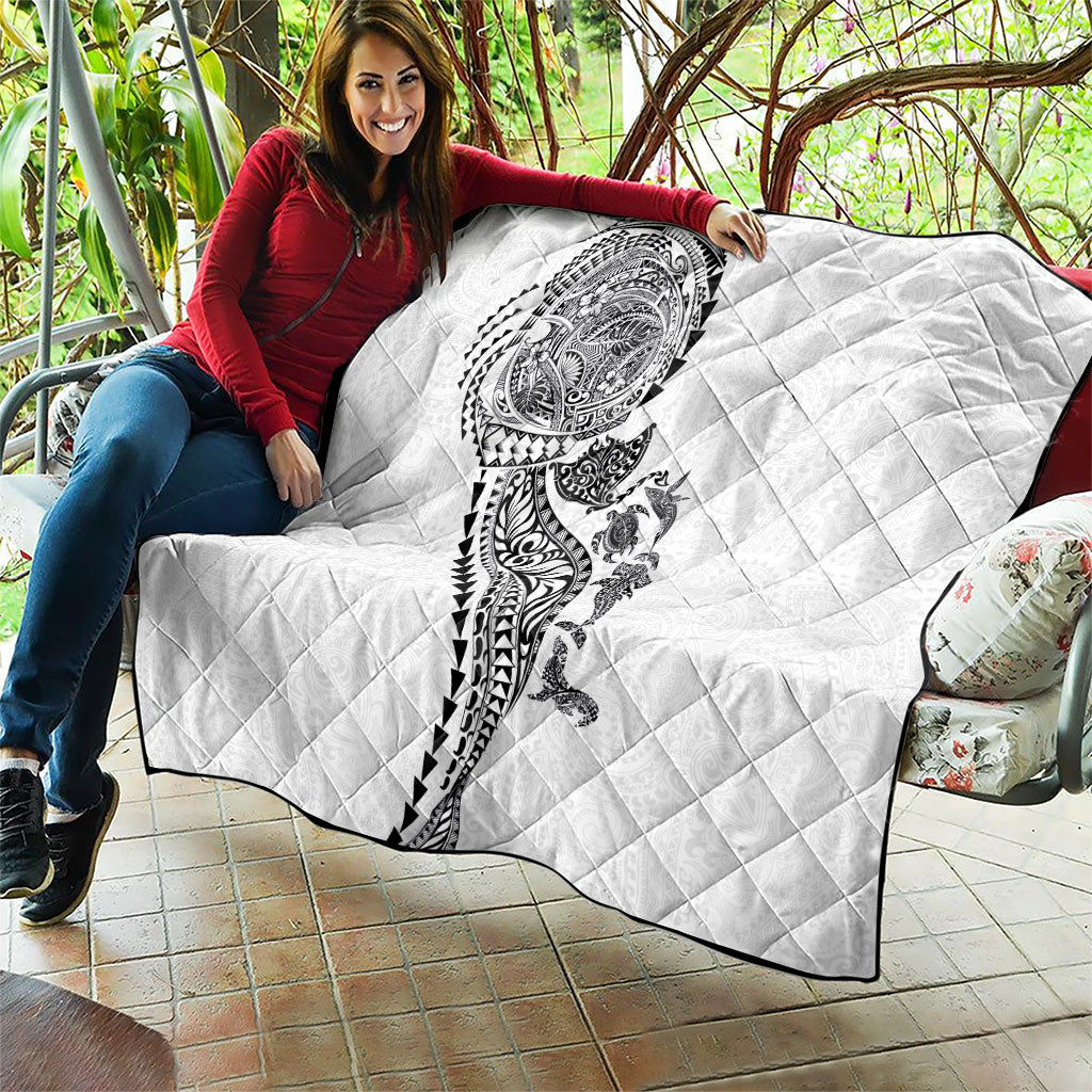 Hawaiian Kakau Tribal Sea Animals Tattoos Quilt White Color