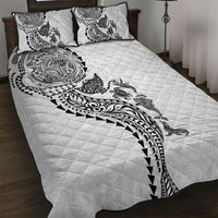 Hawaiian Kakau Tribal Sea Animals Tattoos Quilt Bed Set White Color