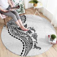 Hawaiian Kakau Tribal Sea Animals Tattoos Round Carpet White Color