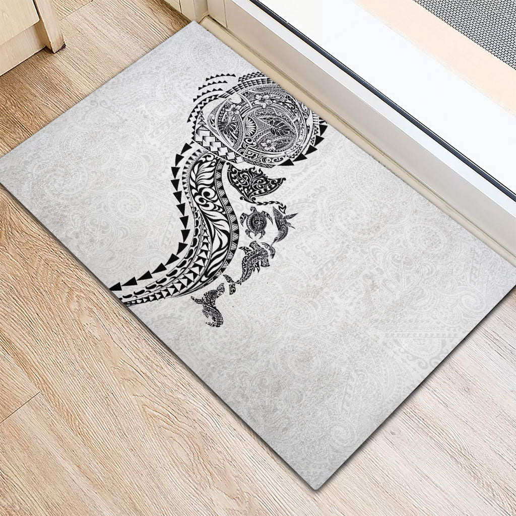 Hawaiian Kakau Tribal Sea Animals Tattoos Rubber Doormat White Color