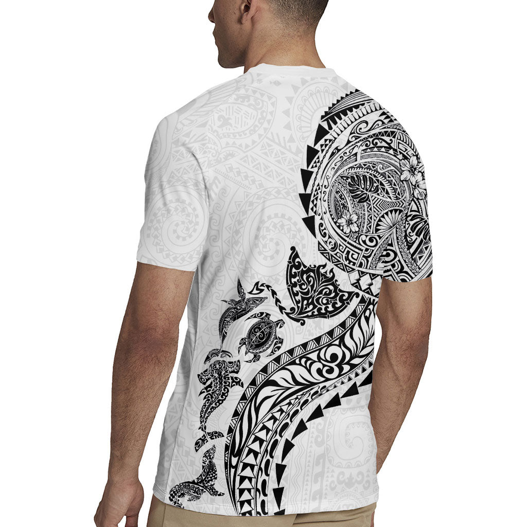 Hawaiian Kakau Tribal Sea Animals Tattoos Rugby Jersey White Color