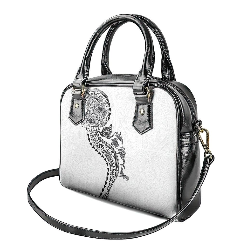 Hawaiian Kakau Tribal Sea Animals Tattoos Shoulder Handbag White Color