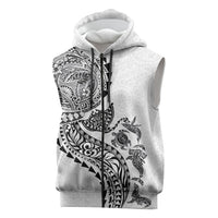 Hawaiian Kakau Tribal Sea Animals Tattoos Sleeveless Zip Hoodie White Color