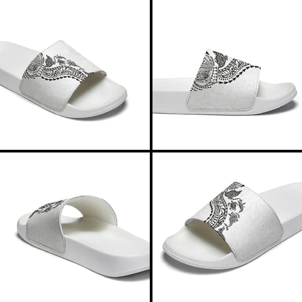 Hawaiian Kakau Tribal Sea Animals Tattoos Slide Sandals White Color