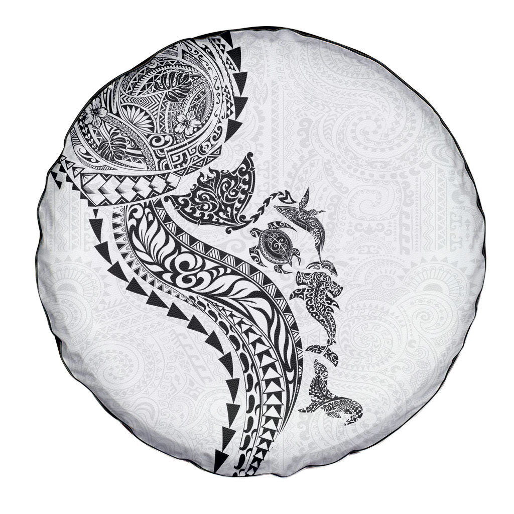 Hawaiian Kakau Tribal Sea Animals Tattoos Spare Tire Cover White Color