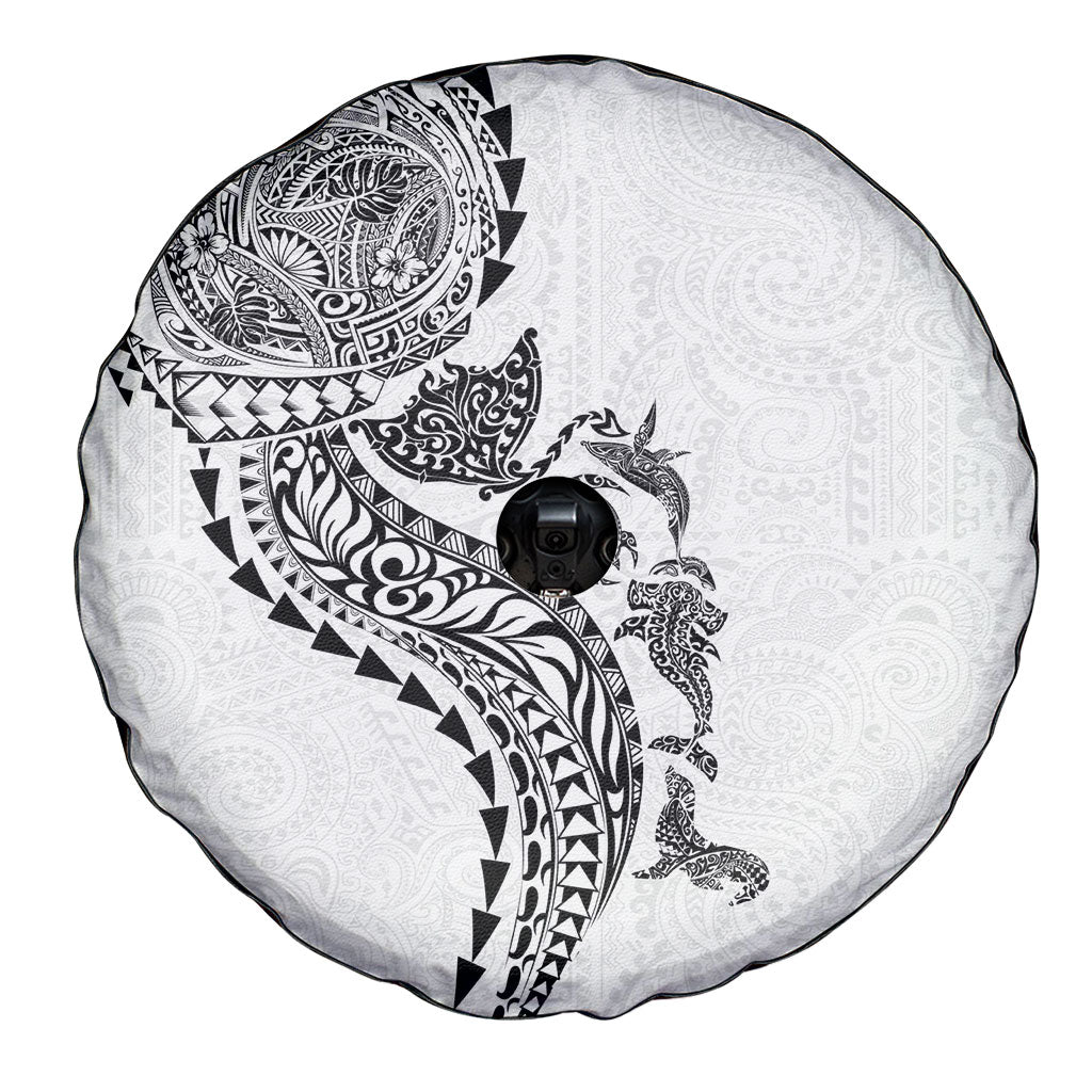 Hawaiian Kakau Tribal Sea Animals Tattoos Spare Tire Cover White Color