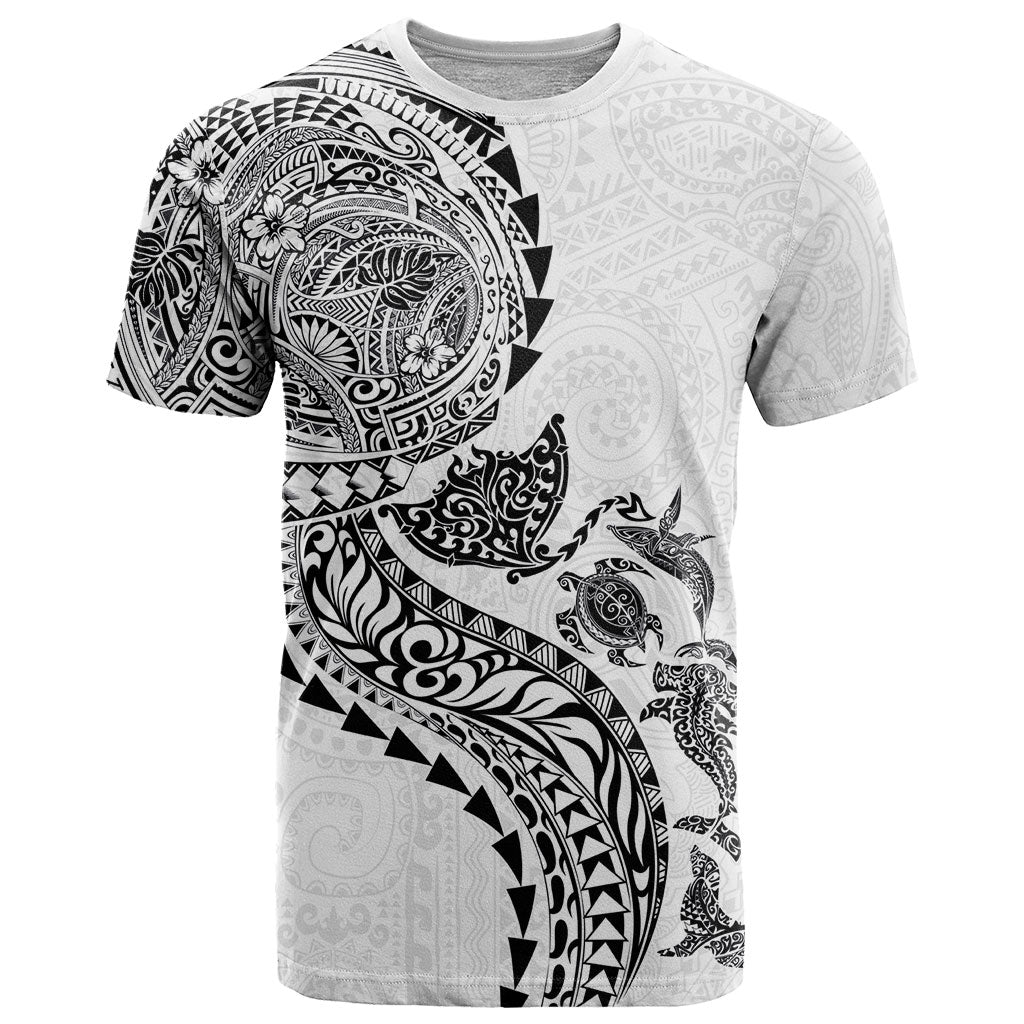 Hawaiian Kakau Tribal Sea Animals Tattoos T Shirt White Color LT03 White - Polynesian Pride