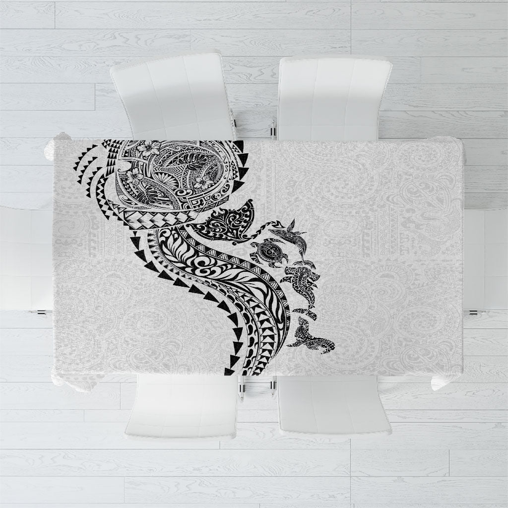 Hawaiian Kakau Tribal Sea Animals Tattoos Tablecloth White Color LT03 White - Polynesian Pride