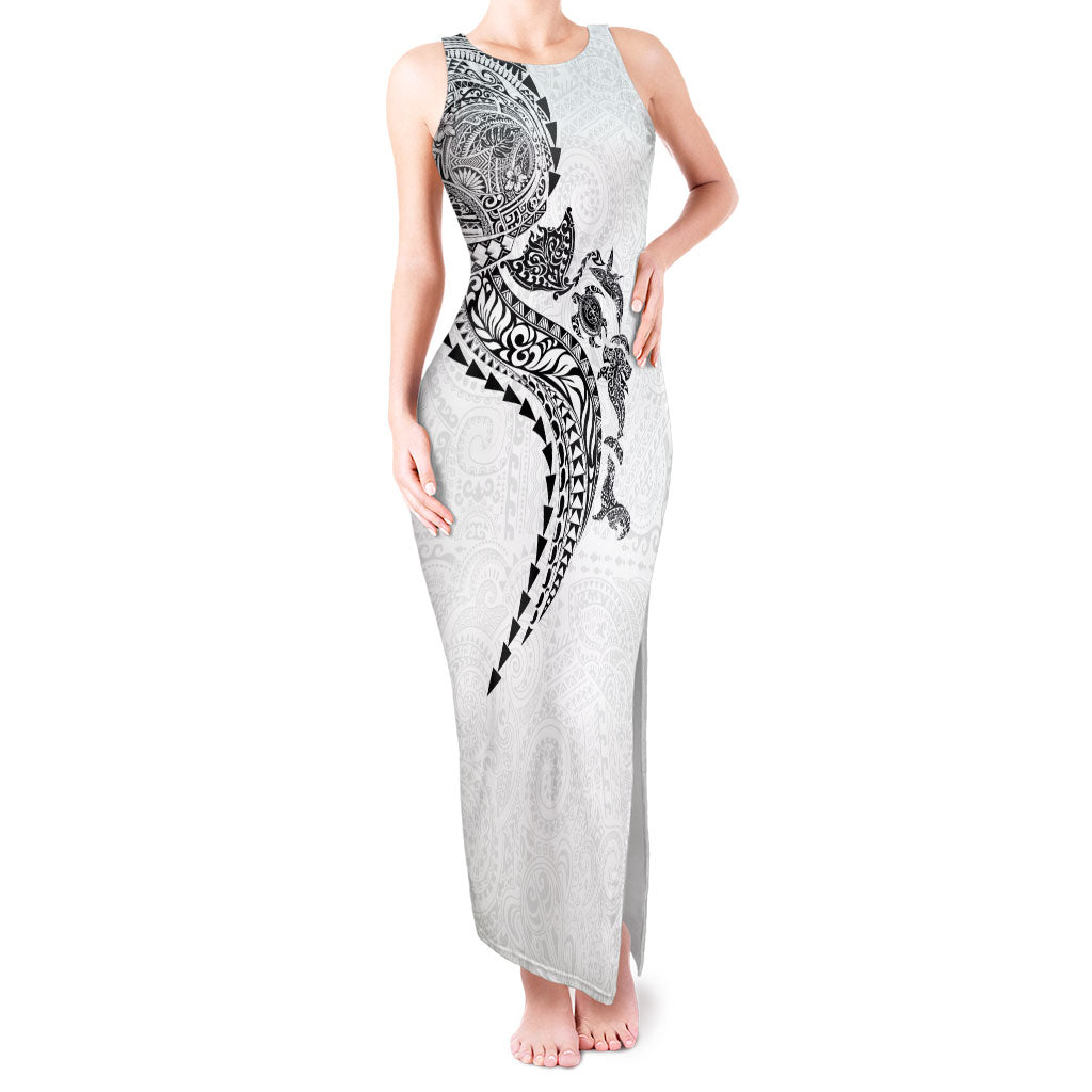 Hawaiian Kakau Tribal Sea Animals Tattoos Tank Maxi Dress White Color