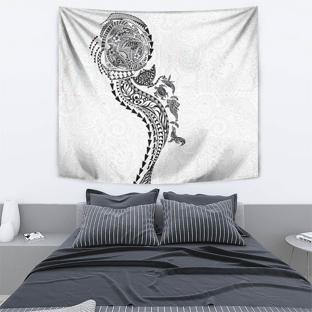 Hawaiian Kakau Tribal Sea Animals Tattoos Tapestry White Color