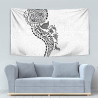 Hawaiian Kakau Tribal Sea Animals Tattoos Tapestry White Color