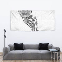 Hawaiian Kakau Tribal Sea Animals Tattoos Tapestry White Color