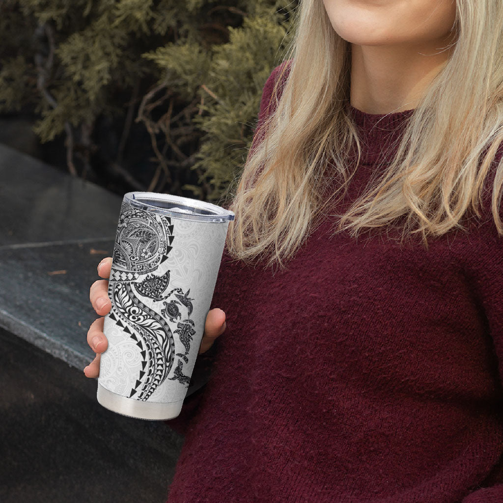 Hawaiian Kakau Tribal Sea Animals Tattoos Tumbler Cup White Color