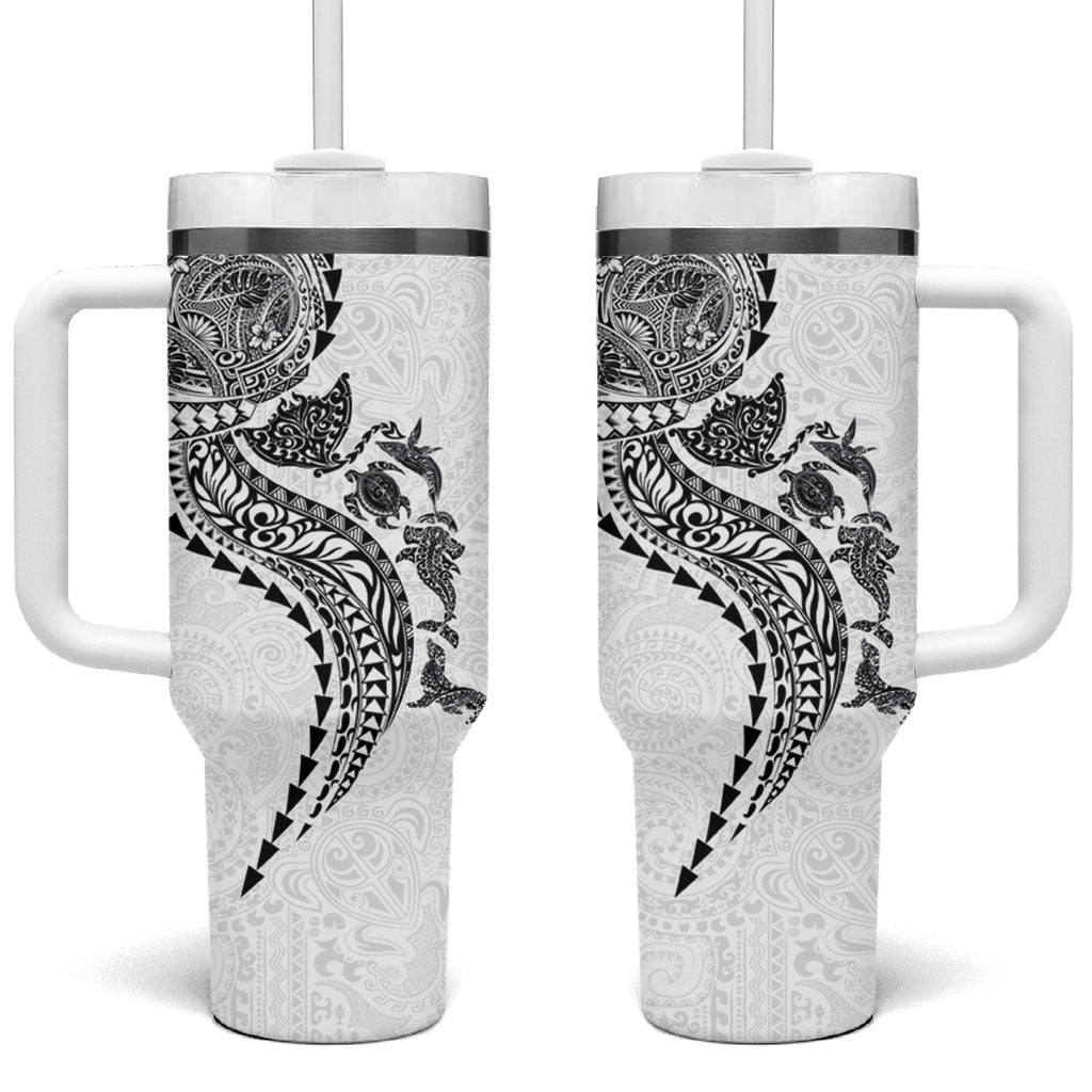Hawaiian Kakau Tribal Sea Animals Tattoos Tumbler With Handle White Color LT03 One Size: 40 oz White - Polynesian Pride