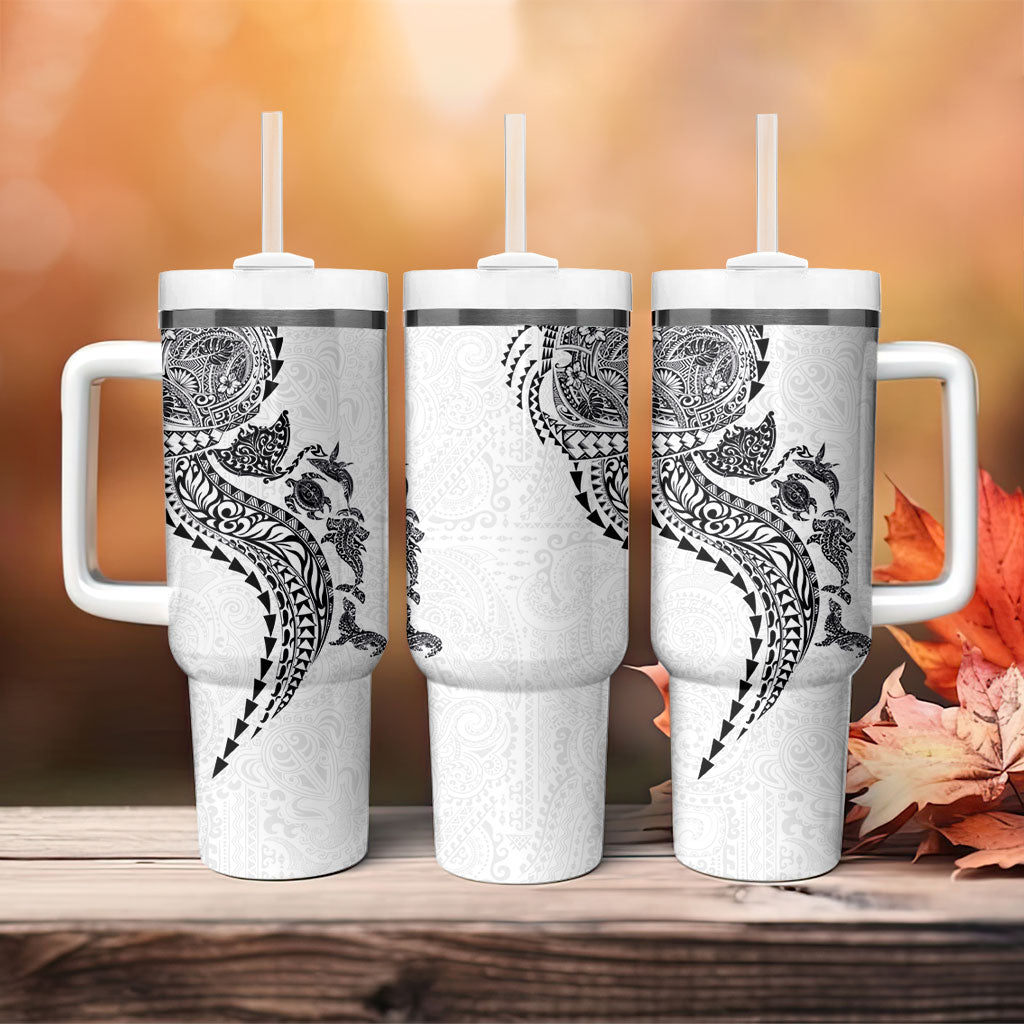 Hawaiian Kakau Tribal Sea Animals Tattoos Tumbler With Handle White Color LT03 - Polynesian Pride