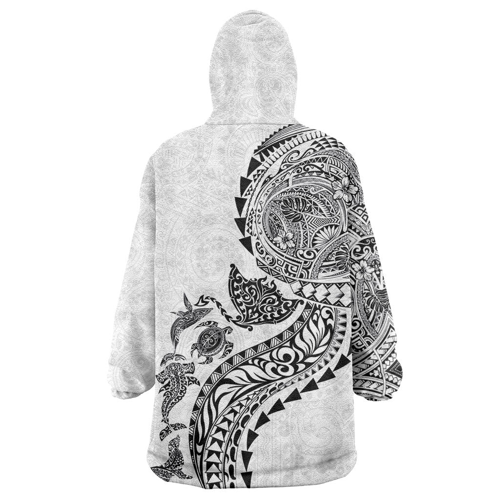 Hawaiian Kakau Tribal Sea Animals Tattoos Wearable Blanket Hoodie White Color