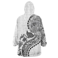 Hawaiian Kakau Tribal Sea Animals Tattoos Wearable Blanket Hoodie White Color
