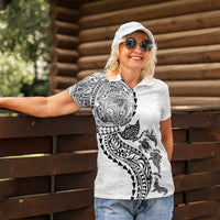 Hawaiian Kakau Tribal Sea Animals Tattoos Women Polo Shirt White Color