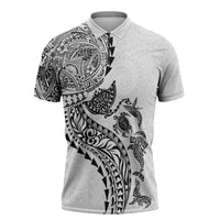 Hawaiian Kakau Tribal Sea Animals Tattoos Zipper Polo Shirt White Color