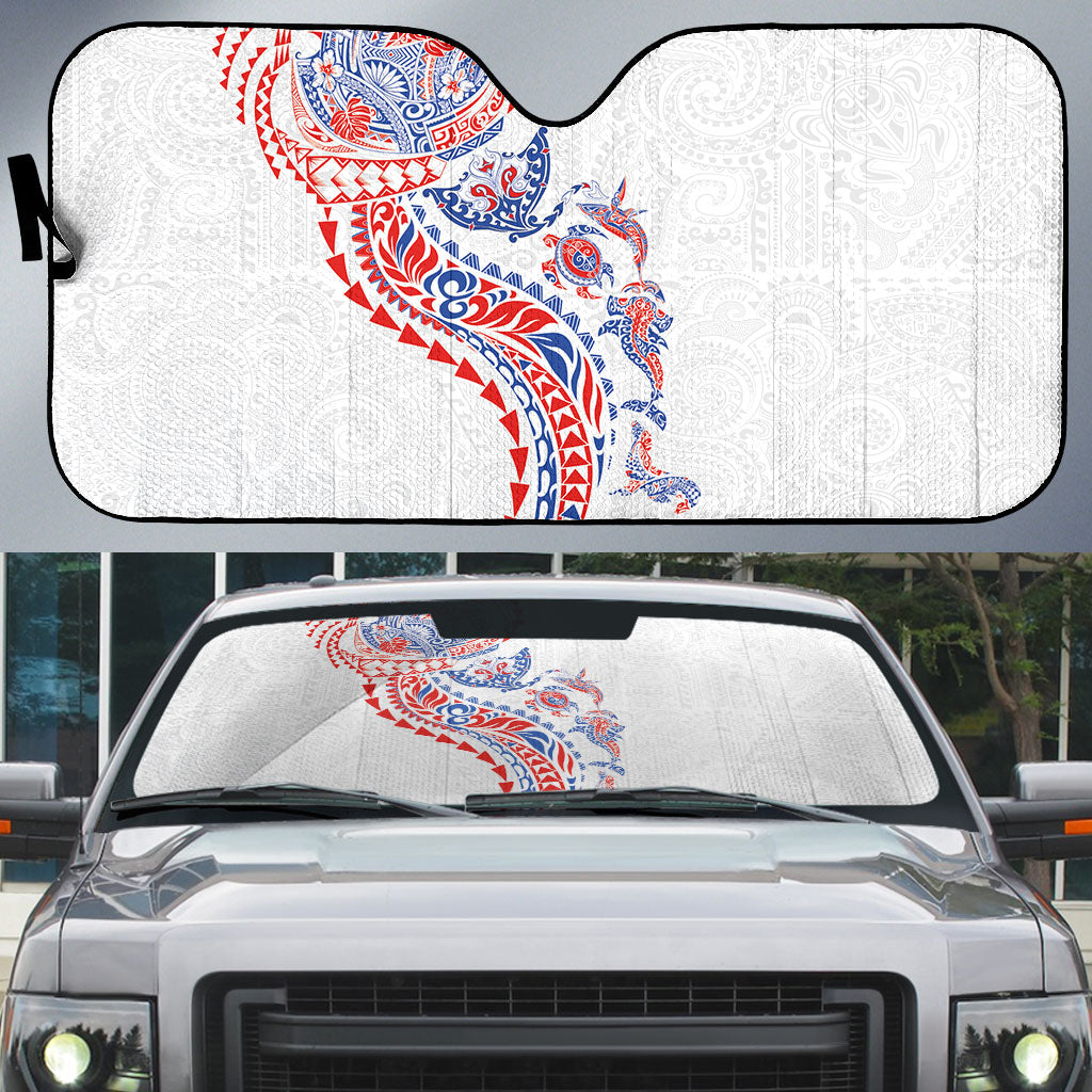 Hawaiian Kakau Tribal Sea Animals Tattoos Auto Sun Shade Hawaii Flag Color Inspired LT03 Multicolor - Polynesian Pride