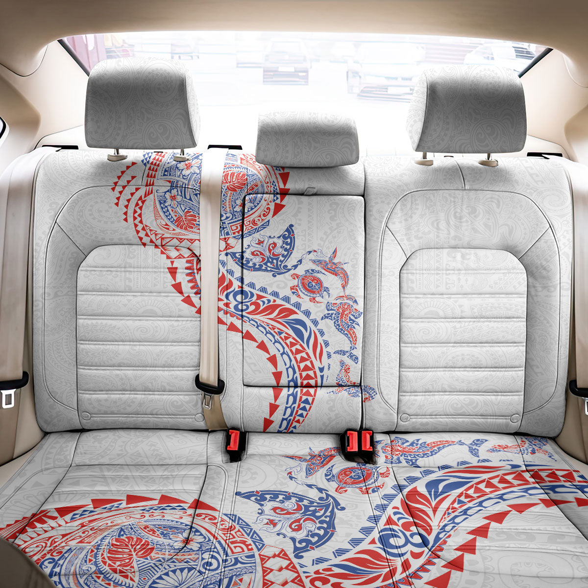 Hawaiian Kakau Tribal Sea Animals Tattoos Back Car Seat Cover Hawaii Flag Color Inspired