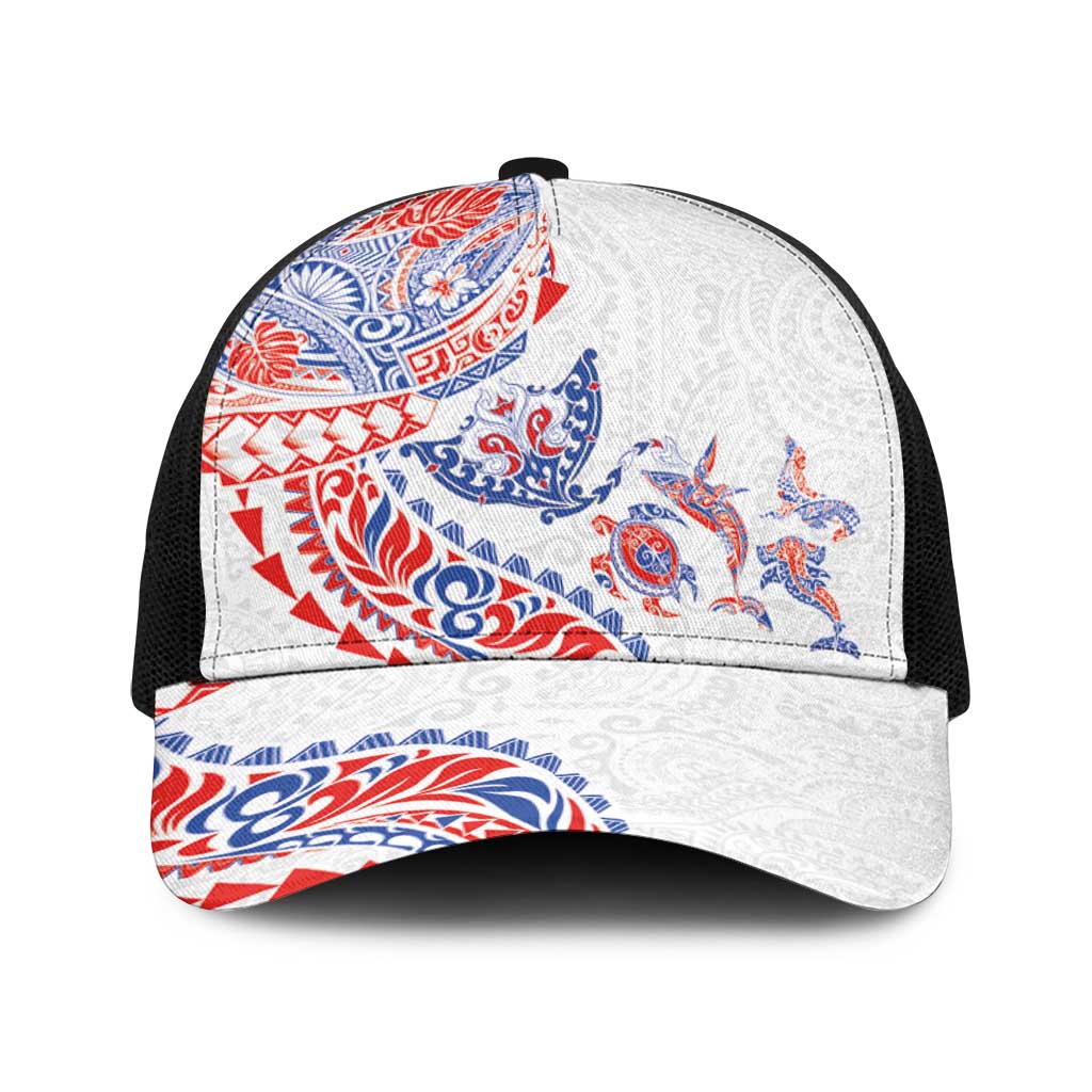 Hawaiian Kakau Tribal Sea Animals Tattoos Baseball Net Cap Hawaii Flag Color Inspired LT03 One Size Black Multicolor - Polynesian Pride