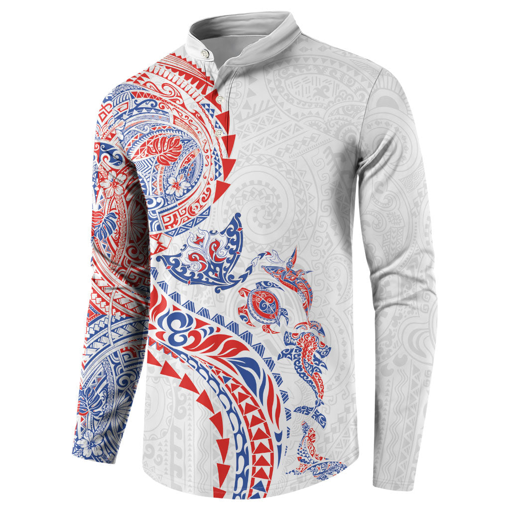 Hawaiian Kakau Tribal Sea Animals Tattoos Button Sweatshirt Hawaii Flag Color Inspired
