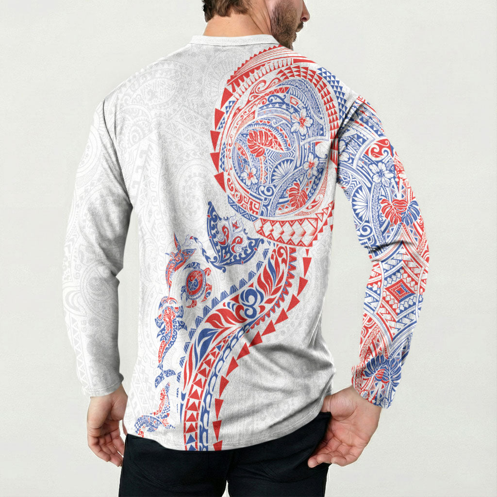 Hawaiian Kakau Tribal Sea Animals Tattoos Button Sweatshirt Hawaii Flag Color Inspired