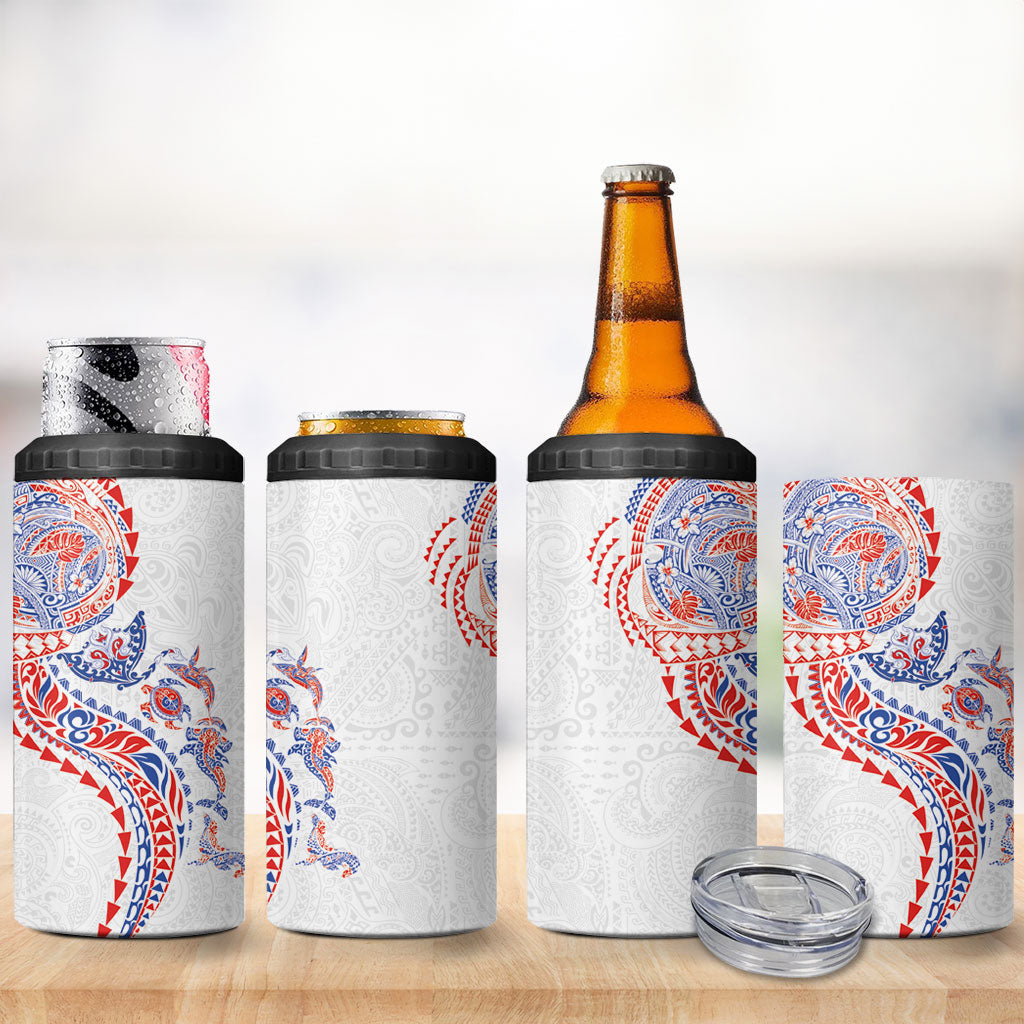 Hawaiian Kakau Tribal Sea Animals Tattoos 4 in 1 Can Cooler Tumbler Hawaii Flag Color Inspired