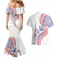 Hawaiian Kakau Tribal Sea Animals Tattoos Couples Matching Mermaid Dress and Hawaiian Shirt Hawaii Flag Color Inspired