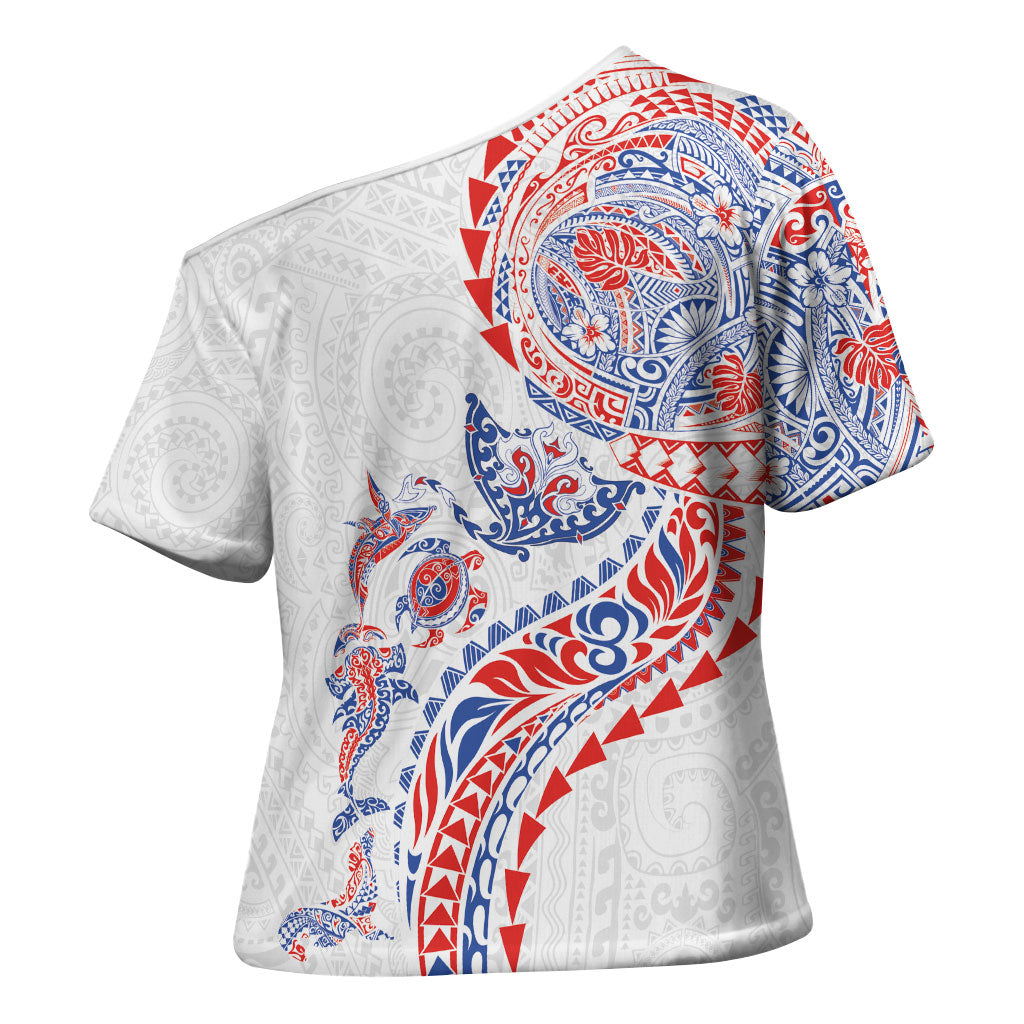 Hawaiian Kakau Tribal Sea Animals Tattoos Cross Shoulder Shirt Hawaii Flag Color Inspired