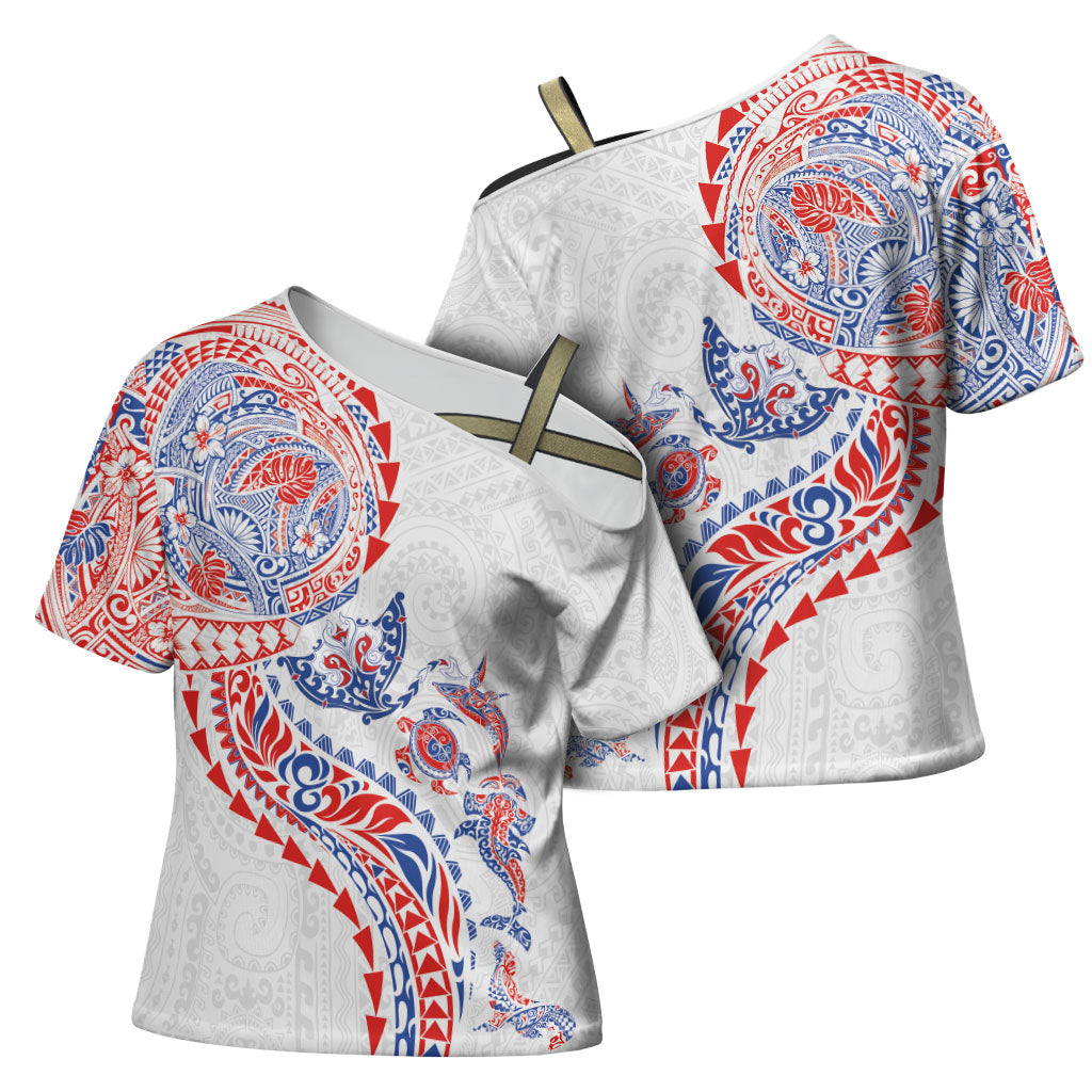 Hawaiian Kakau Tribal Sea Animals Tattoos Cross Shoulder Shirt Hawaii Flag Color Inspired