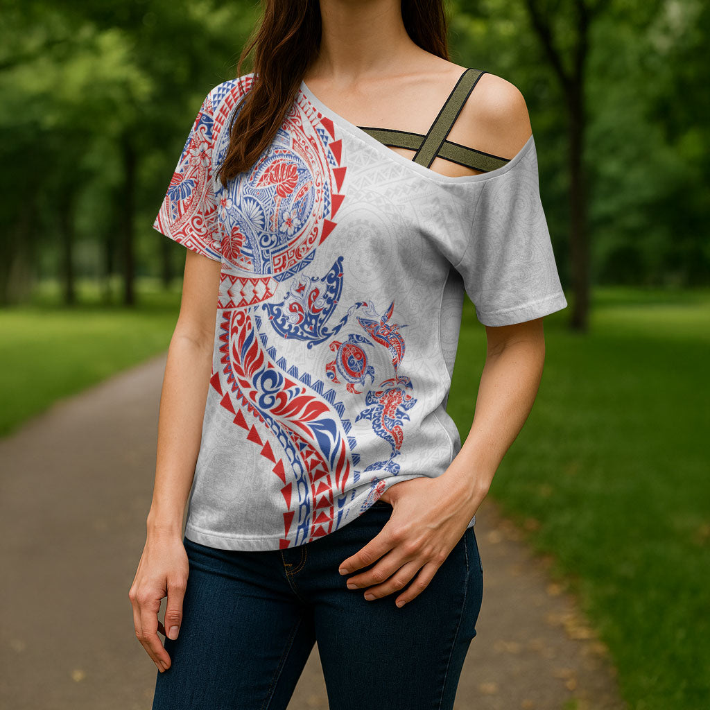 Hawaiian Kakau Tribal Sea Animals Tattoos Cross Shoulder Shirt Hawaii Flag Color Inspired