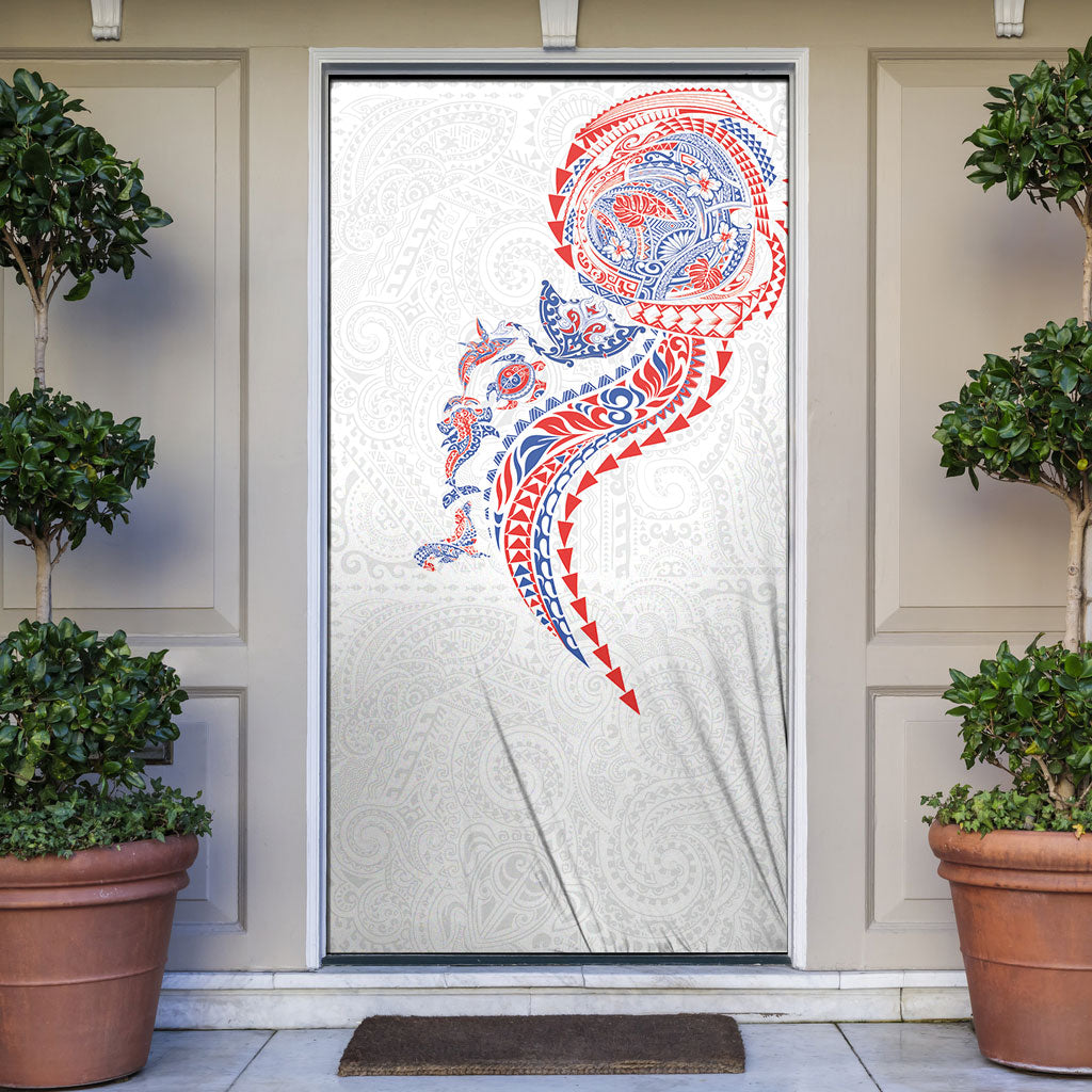 Hawaiian Kakau Tribal Sea Animals Tattoos Door Cover Hawaii Flag Color Inspired