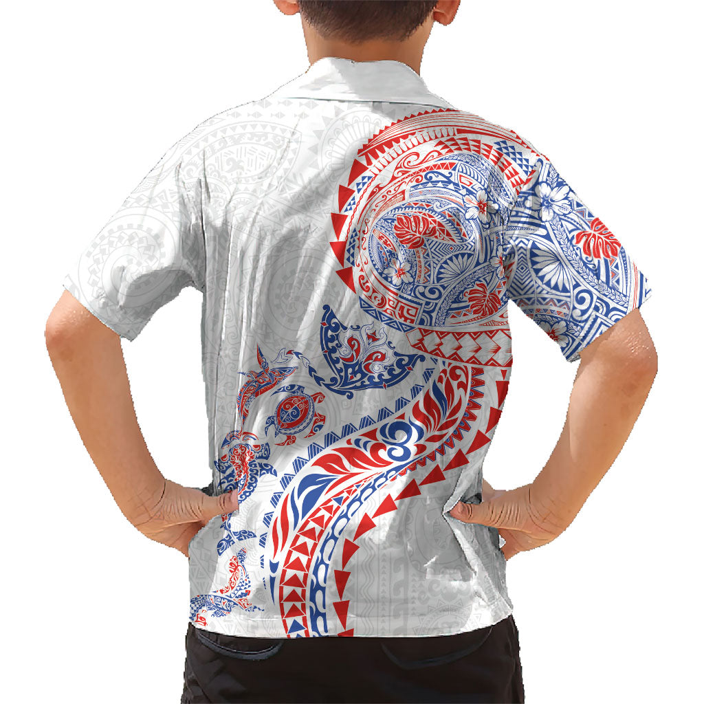 Hawaiian Kakau Tribal Sea Animals Tattoos Family Matching Off Shoulder Maxi Dress and Hawaiian Shirt Hawaii Flag Color Inspired LT03 - Polynesian Pride