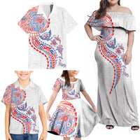 Hawaiian Kakau Tribal Sea Animals Tattoos Family Matching Off Shoulder Maxi Dress and Hawaiian Shirt Hawaii Flag Color Inspired LT03 - Polynesian Pride