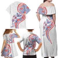 Hawaiian Kakau Tribal Sea Animals Tattoos Family Matching Off Shoulder Maxi Dress and Hawaiian Shirt Hawaii Flag Color Inspired LT03 - Polynesian Pride