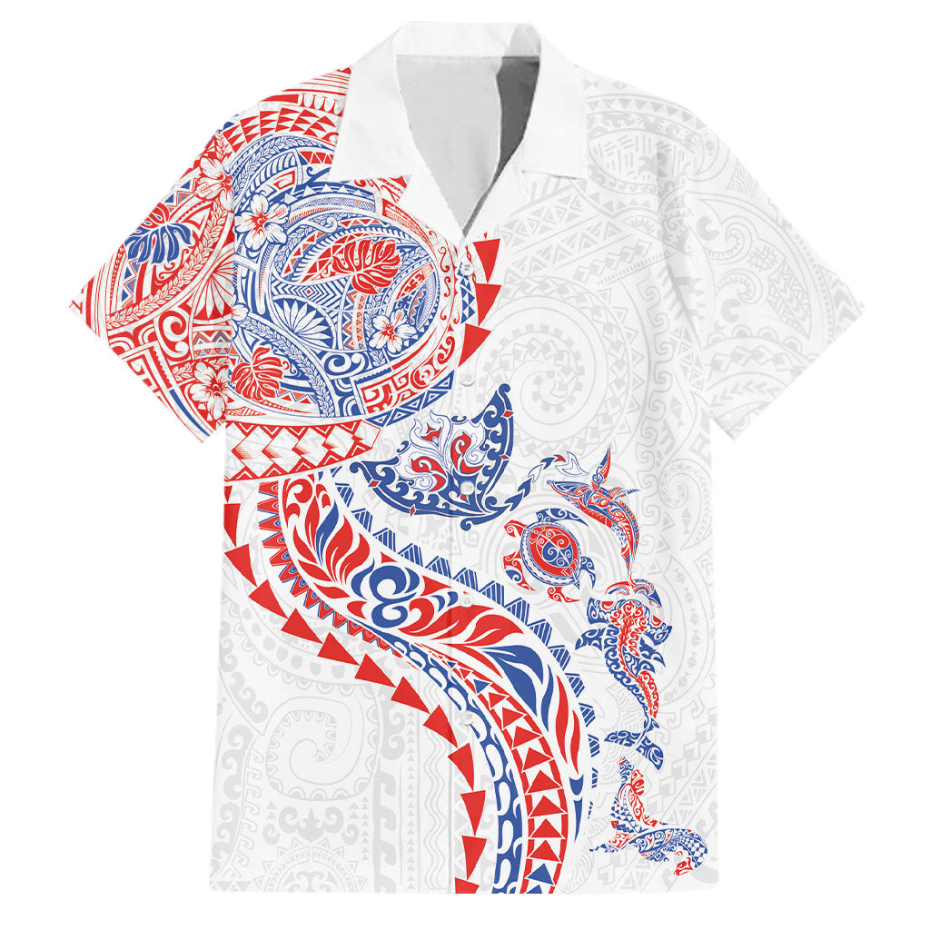 Hawaiian Kakau Tribal Sea Animals Tattoos Family Matching Off Shoulder Maxi Dress and Hawaiian Shirt Hawaii Flag Color Inspired LT03 Dad's Shirt - Short Sleeve Multicolor - Polynesian Pride
