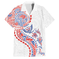 Hawaiian Kakau Tribal Sea Animals Tattoos Family Matching Off Shoulder Maxi Dress and Hawaiian Shirt Hawaii Flag Color Inspired LT03 Dad's Shirt - Short Sleeve Multicolor - Polynesian Pride