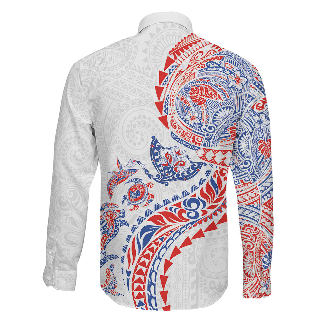 Hawaiian Kakau Tribal Sea Animals Tattoos Family Matching Off Shoulder Maxi Dress and Hawaiian Shirt Hawaii Flag Color Inspired LT03 - Polynesian Pride