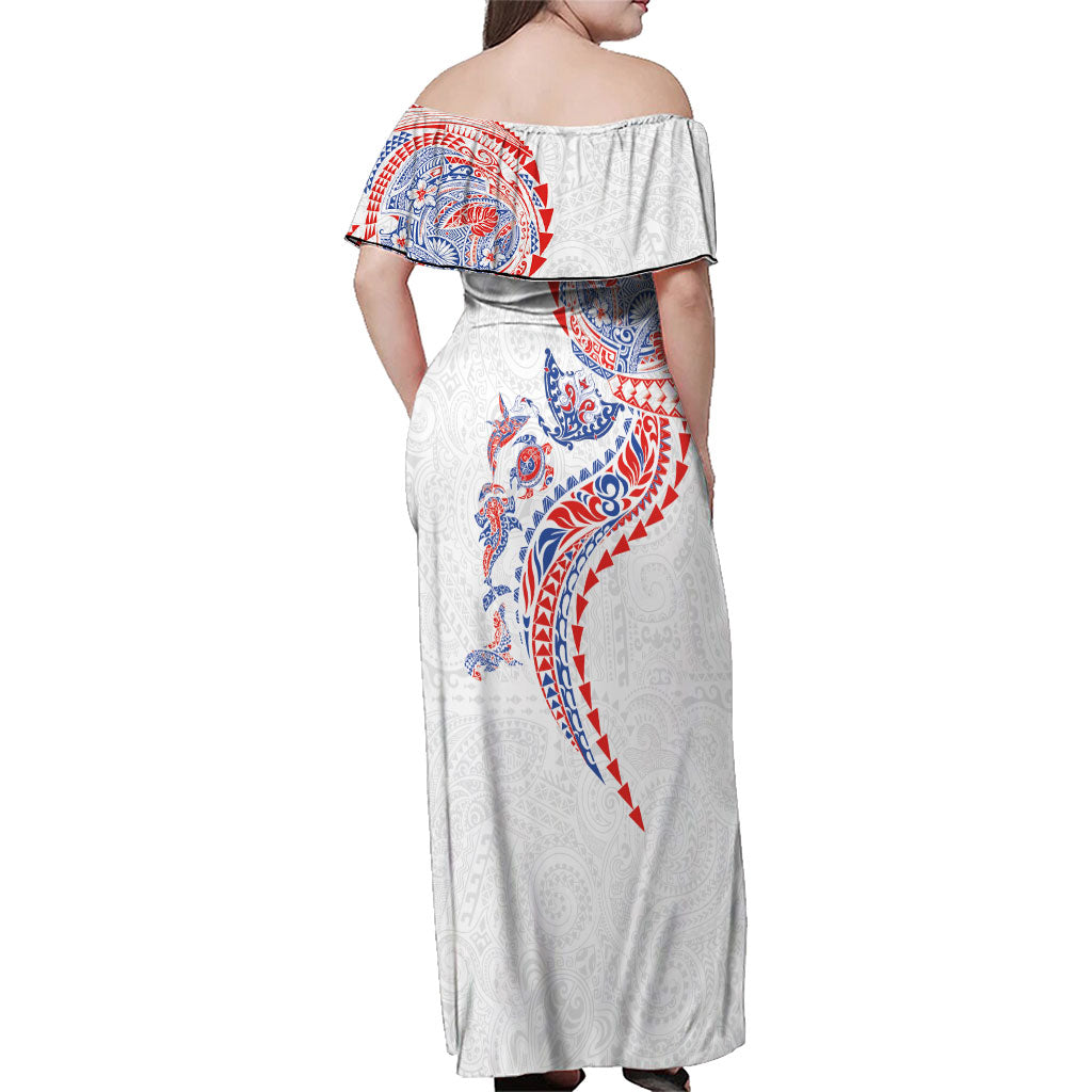Hawaiian Kakau Tribal Sea Animals Tattoos Family Matching Off Shoulder Maxi Dress and Hawaiian Shirt Hawaii Flag Color Inspired LT03 - Polynesian Pride