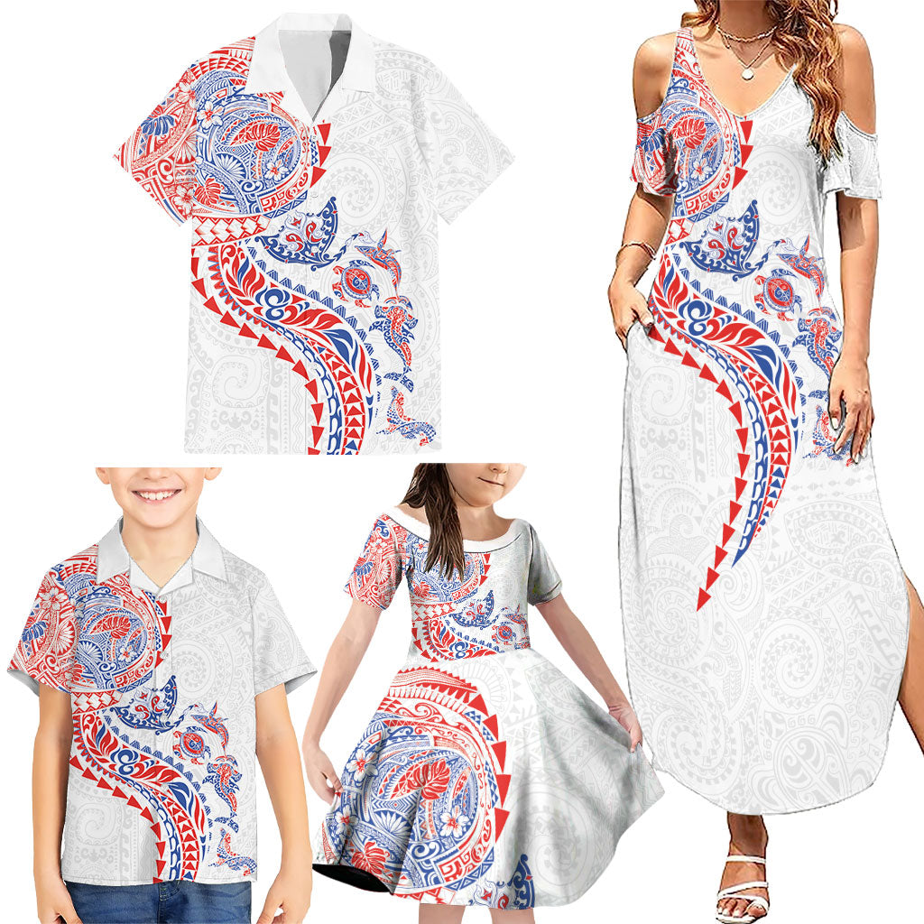 Hawaiian Kakau Tribal Sea Animals Tattoos Family Matching Summer Maxi Dress and Hawaiian Shirt Hawaii Flag Color Inspired