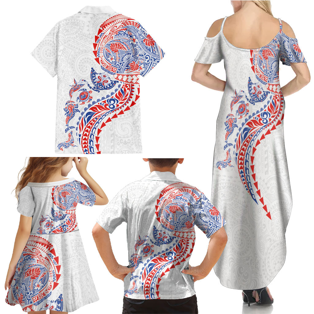 Hawaiian Kakau Tribal Sea Animals Tattoos Family Matching Summer Maxi Dress and Hawaiian Shirt Hawaii Flag Color Inspired